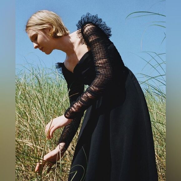 NWT Self-Portrait Crepe Dot Mesh Sleeved Midi Dress - Picture 10 of 16